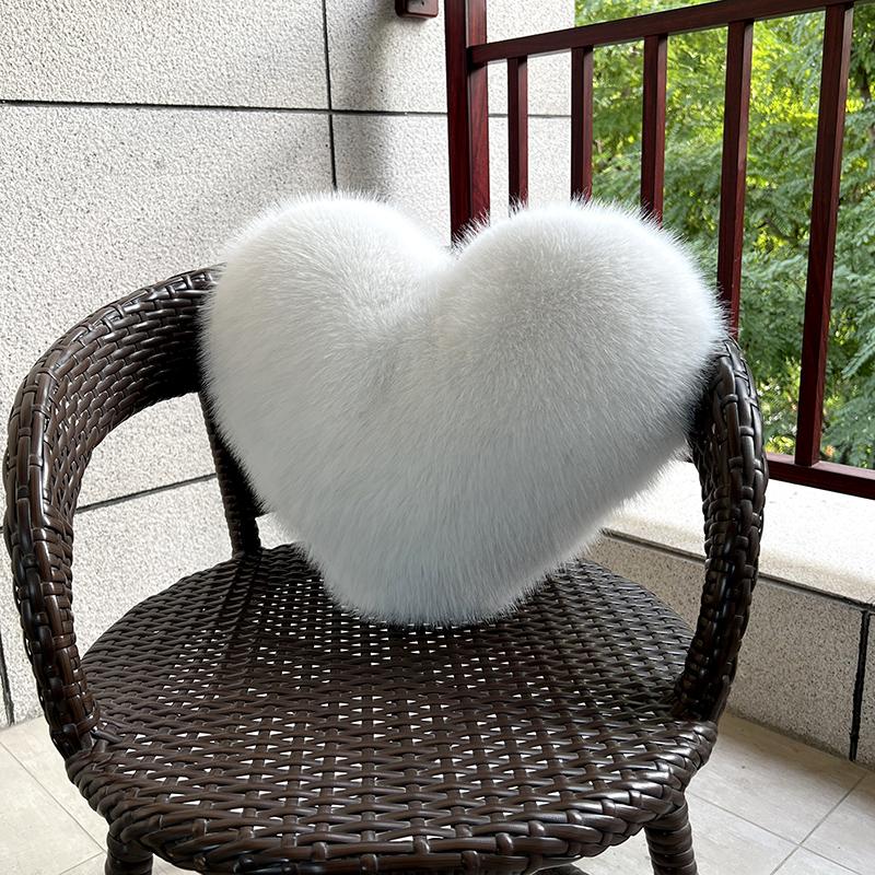 Heart Shape Throw Pillow Sofa Car Stuffed Seat Cushion Double-sided Imitation Fox Fur Plush Cushion Home Decor Waist Cushions