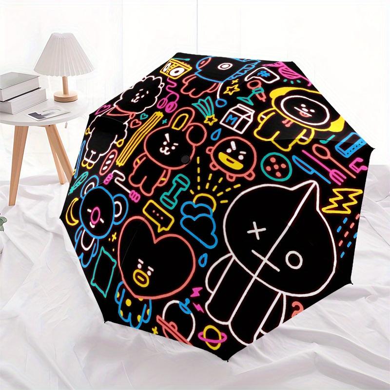 1pc BT21 Merchandise Automatic Folding Umbrella, Portable Collapsible Design, 8-Rib Iron Frame, All-Season Casual Outdoor Accessory for Christmas Birt