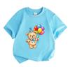 Kids Boys Girls 100% Cotton Crew Neck Short Sleeve T-Shirt Cute Birthday Teddy Bear With Colorful Party Balloons Print Casual Soft Tee Shirt For Daily