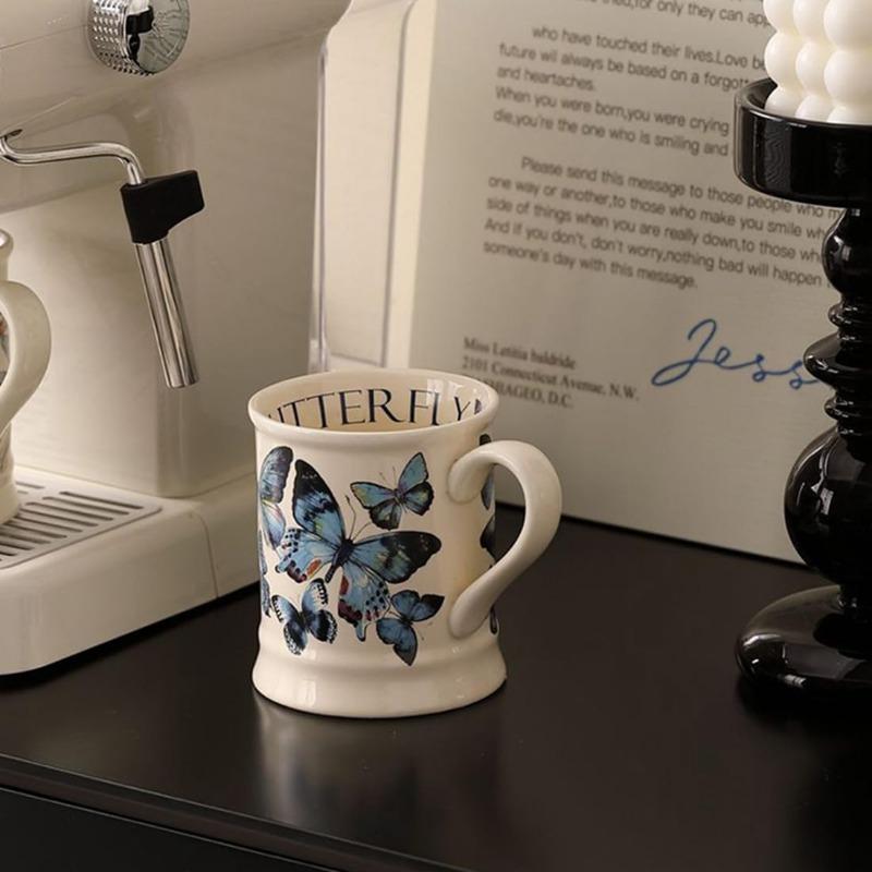 Butterfly Ceramic Coffee Mug Milk Cup Latte Mug,340ML Office Daily Tea Cup with Handle