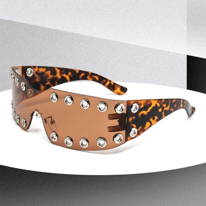 Non-polarized Rimless Rhinestone Sunglasses Women  Diamond Punk Shield Wrap Sun Glasses Vintage One-Piece Shades Frameless Goggle