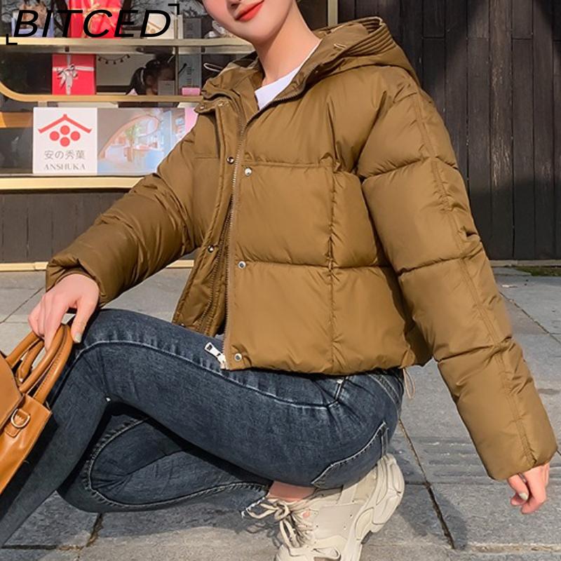 BITCED Minimalist Hooded Short Down-Filled Cotton Jacket Casual Puffer Jacket Lightweight Cotton Coat