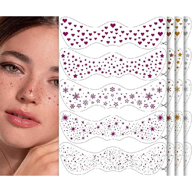 20PCS Glitter Freckles Face Tattoo, 4 Sheets/5 Styles Face Glitter Freckles for Festival & Rave, Waterproof Temporary Face Glitter Freckle Tattoo for Face Glitter