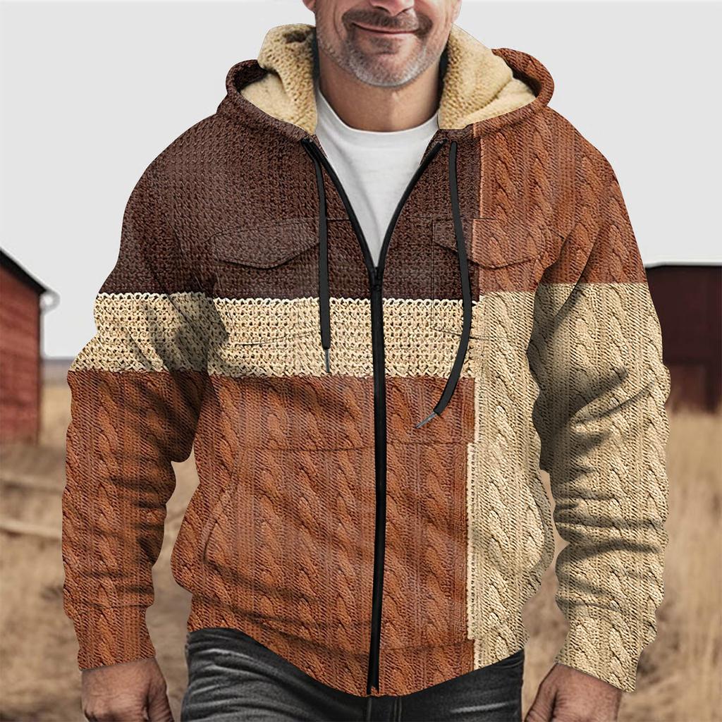Men'S Winter Zipper Hooded Fleece Sweatshirt With Patch Pocket Casual Jacket
