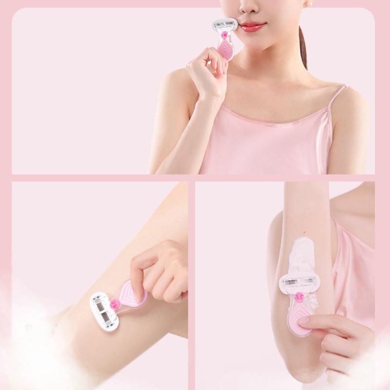 Manual Women's Razor With Five-blade Technology In Peach Pink Short Handle Includes One Razor Handle One Blade Head And Storage Case