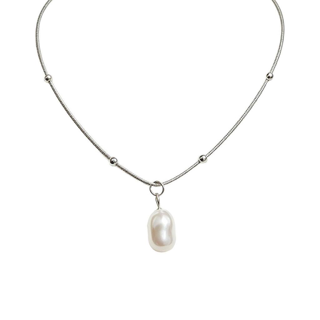 Minimalist Baroque Imitation Pearl Pendant Necklace for Women, Elegant Daily Wear Collarbone Chain, Fashionable Versatile Neck Chain