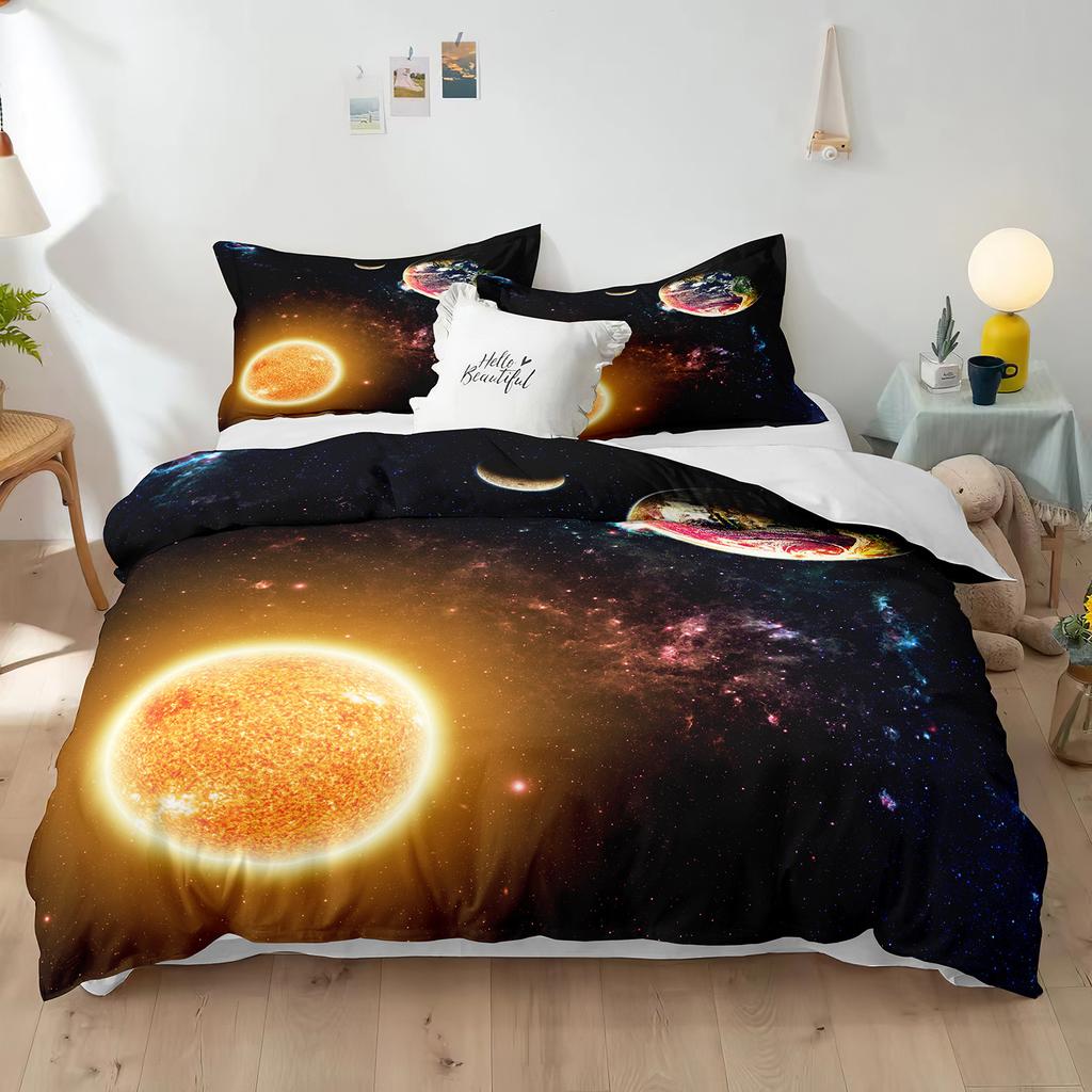 Set de husă de pilotă cu temă planeta uriașă 3D Mercury Galaxy Space Blue King Queen, dimensiune dublă, husă de cuvertură din poliester pentru copil, băiat, fată