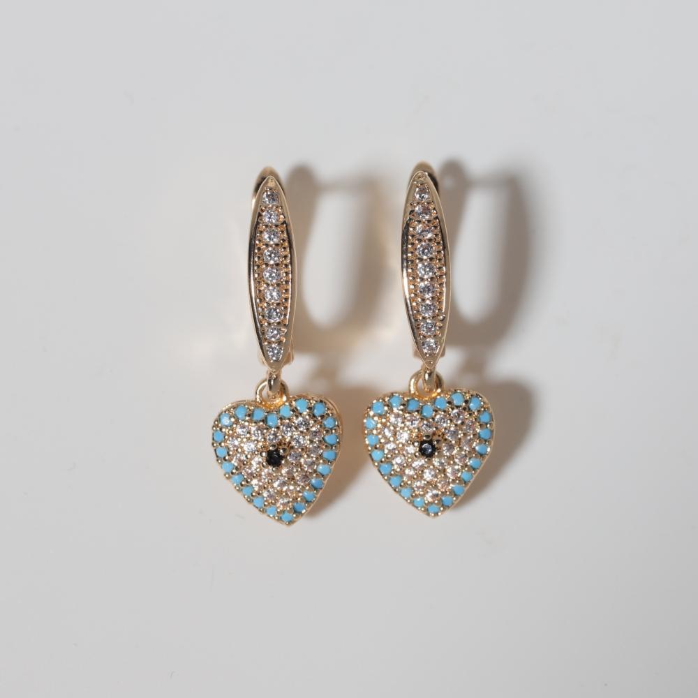 1 Pair Fashion Heart Shape Evil Blue Eye Dangle Earrings for Women Zirconia Earring Jewelry Wedding Party Accessories