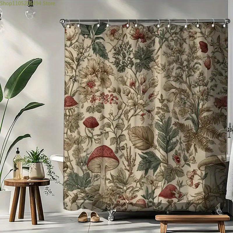 A Bathroom Shower Curtain, Handmade Craft Market, Mushroom Festival Shower Curtain, Includes 12 Hooks, 70.87*70.87inch Bathroo