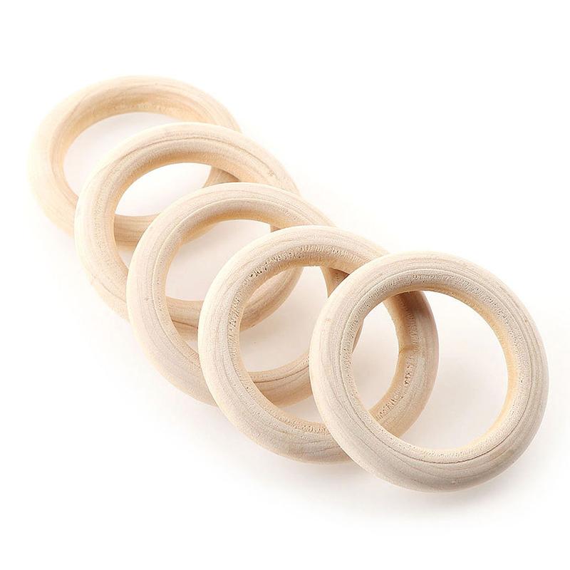50Pcs Wooden Beads Pendant Connectors Circles Rings Beads Natural Wood Ornament