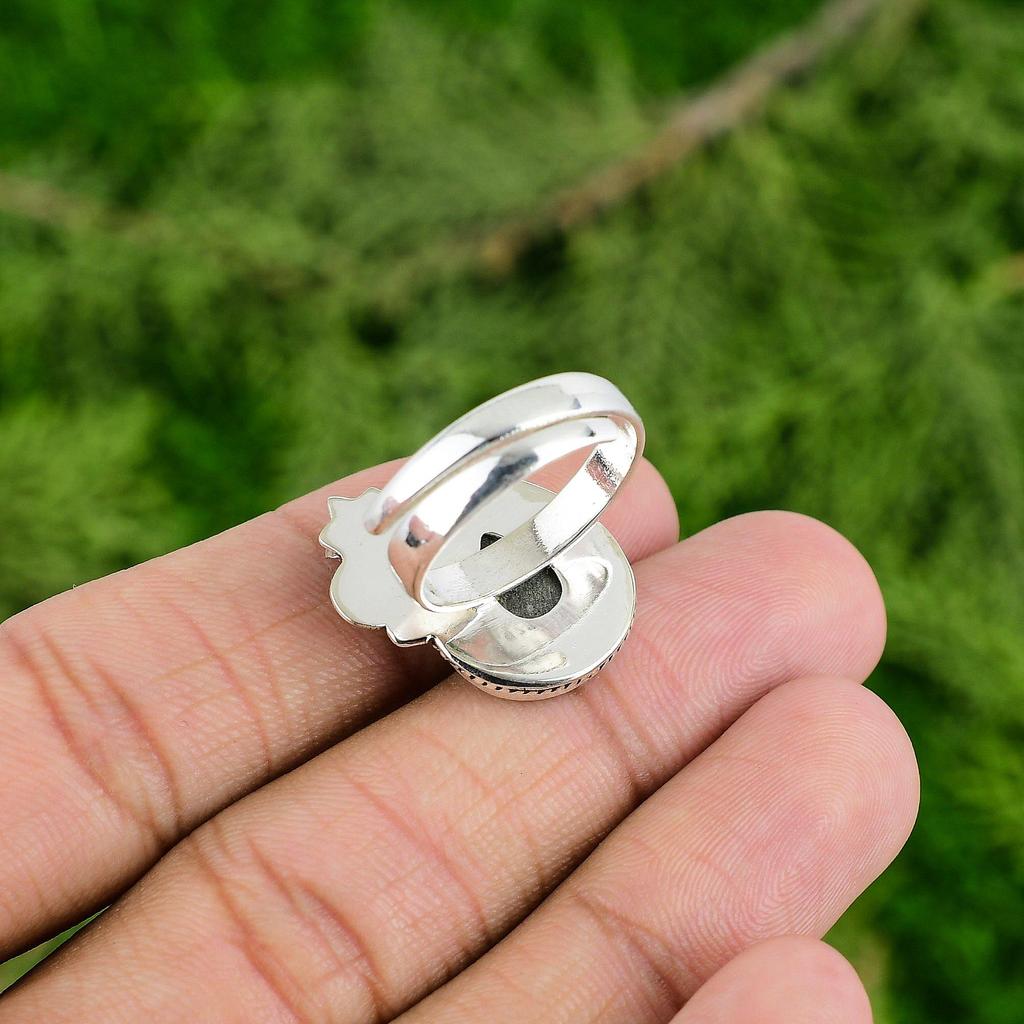 Natural Abalone Shell 925 Silver Statement Flower Adjustable Ring For Girls