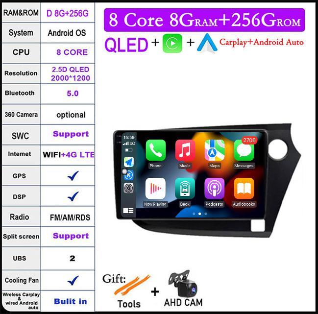 QLED Android 14 For Honda INSIGHT 2 2009-2014 Car Radio Multimedia Player Autoradio DSP Navigation GPS CarPlay Stereo
