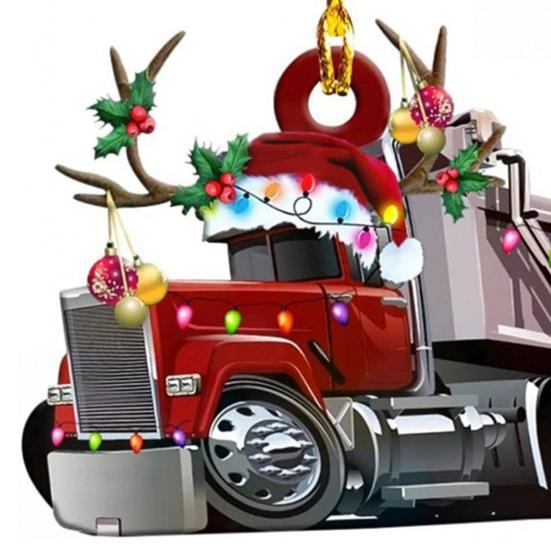 Christmas Vehicle Ornament Acrylic Truck Tractor Airplane Christmas Tree Ornament for Holiday Party Decoration