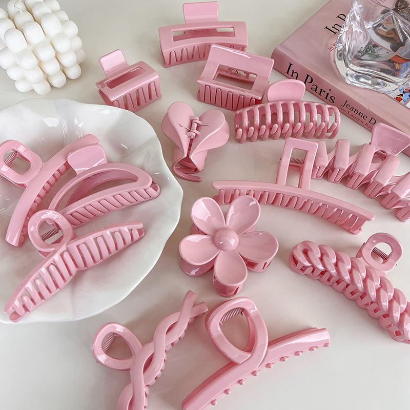 UXSL New Sweet Pink Series Hair Claw Acrylic Hairpin Geometry Barrette Crab Hair Clips Headwear for Womens Girl Hair Accessories