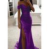 Abito Maxi da Donna Mermaid Scollo Bardot Manica Corta Vestibilità Aderente Spacco Alto Paillettes Abito da Sera Formale