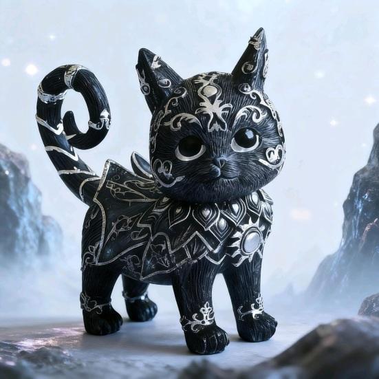 Mysterious Black Cat Statue Small Resin Cat Figurine Decorative Gothic Animal Sculpture for Home Office Desk Wine Cabinet Shelf Decor
