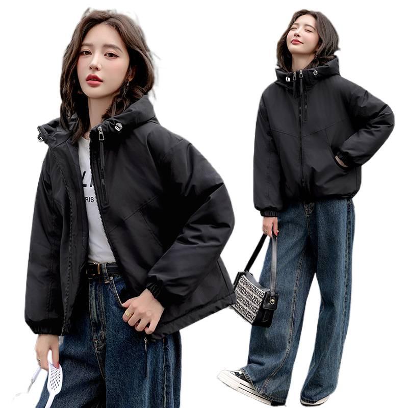Quilted Winter New Hooded Solid Color Down Cotton Jacket Fresh Sweet Warm Windbreaker Coat