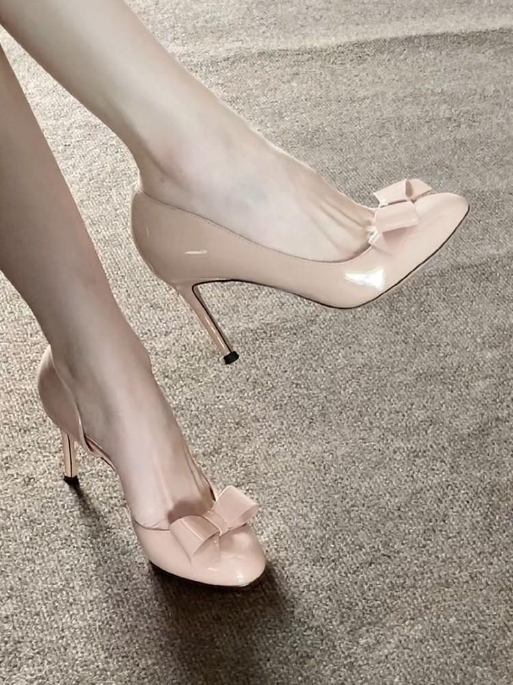 Fairy style high heels female cong yuan same bow side space stiletto single shoes