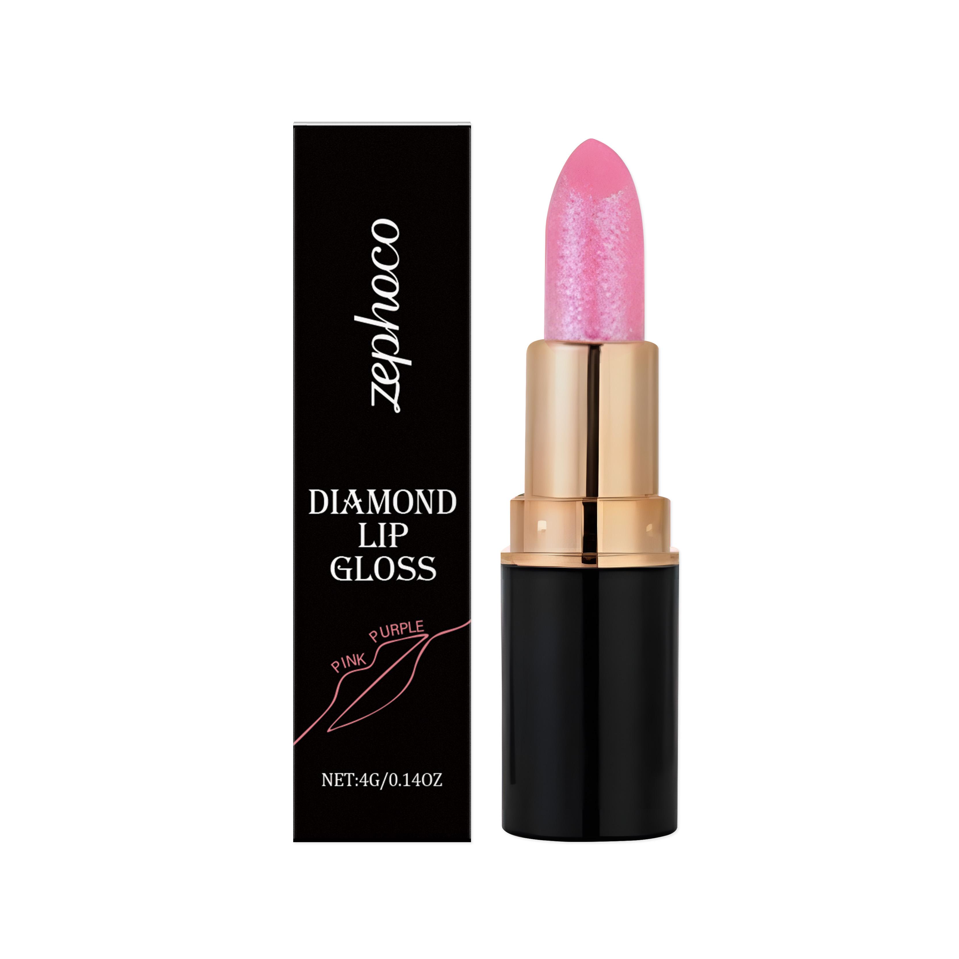zephoco Pinkish-Purple Diamond Lip Gloss Glitter Lipstick Natural Shine Smooth Moisturizing Easy to Apply Versatile Lip Color