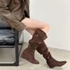 Pointed High-heeled Piled Boots 2025 Autumn and Winter New Retro Suede Thin Over the Knee Two Wear Knight Boots Women