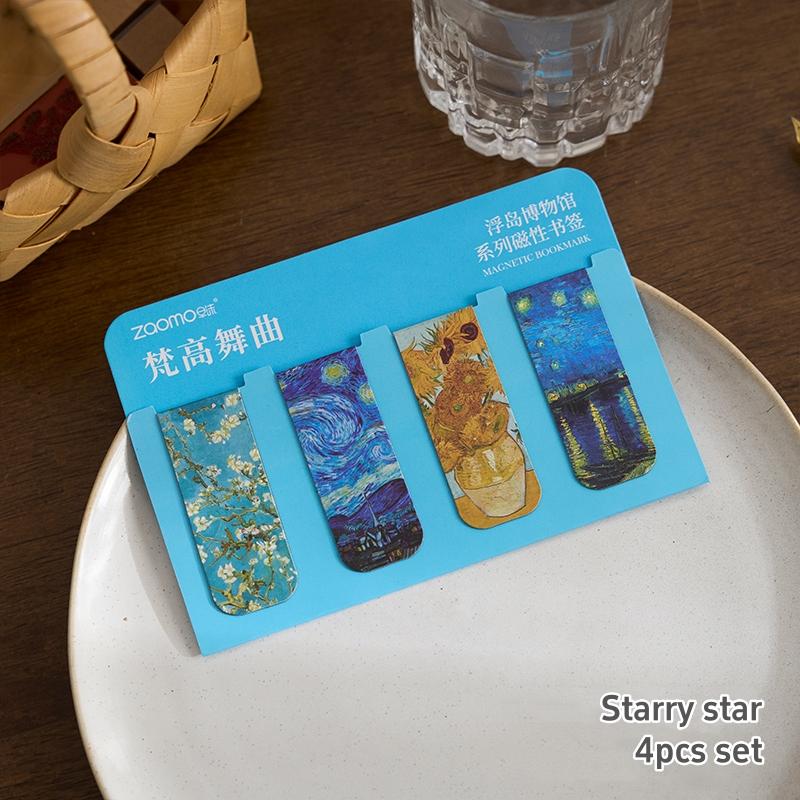 4pcs Retro Painting Magnetic Bookmarks Pack for Books Monet Mucha Gallery Page Clips Book Marker Unique Reading Gift