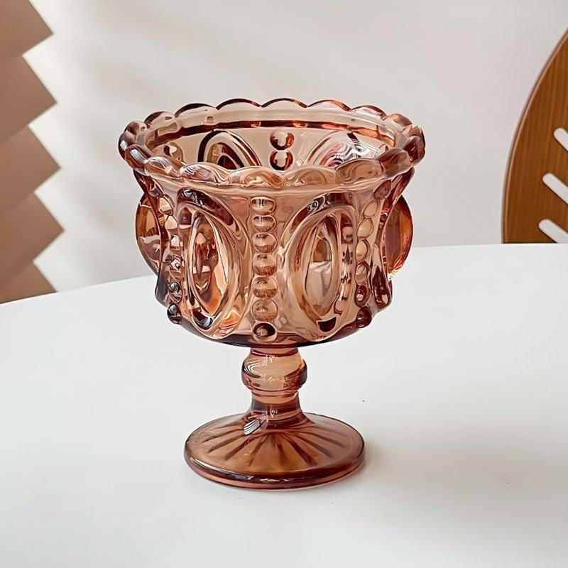 1PC Color Blocking Ice Cream Bowl Dessert Cup Palace Style Highball Glass Gift Tableware Vintage Embossed Design Elegant 200ml