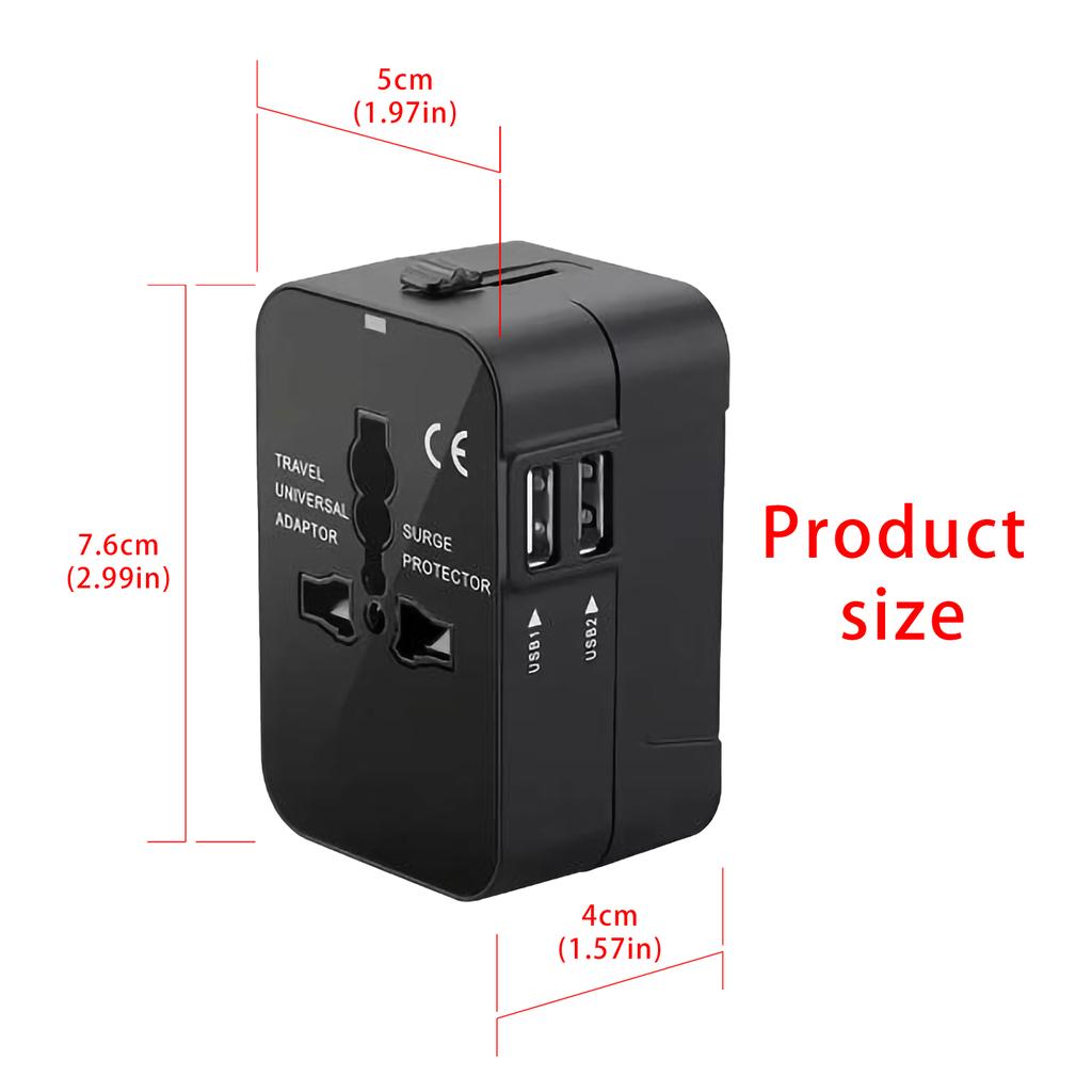 International Travel Adapter Travel Charging with 2 USB Port Wall Power Strips for Travel Socket Plug for Phone Tablet