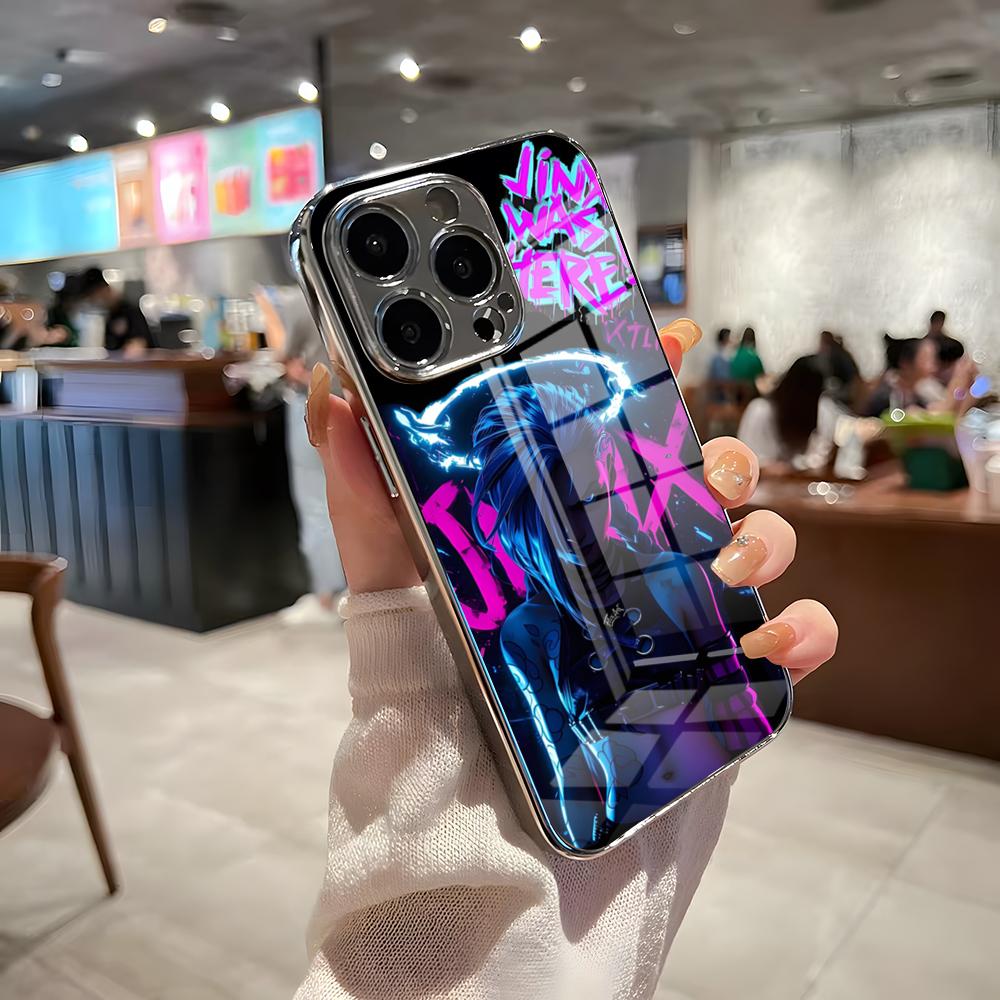 Graffiti Arcane J-Jinx Phone Case For IPhone 17 Pro Max 15 Pro 16 14 Plus 12 13 Mini 11 Pro Shockproof Electroplated Glass Cove