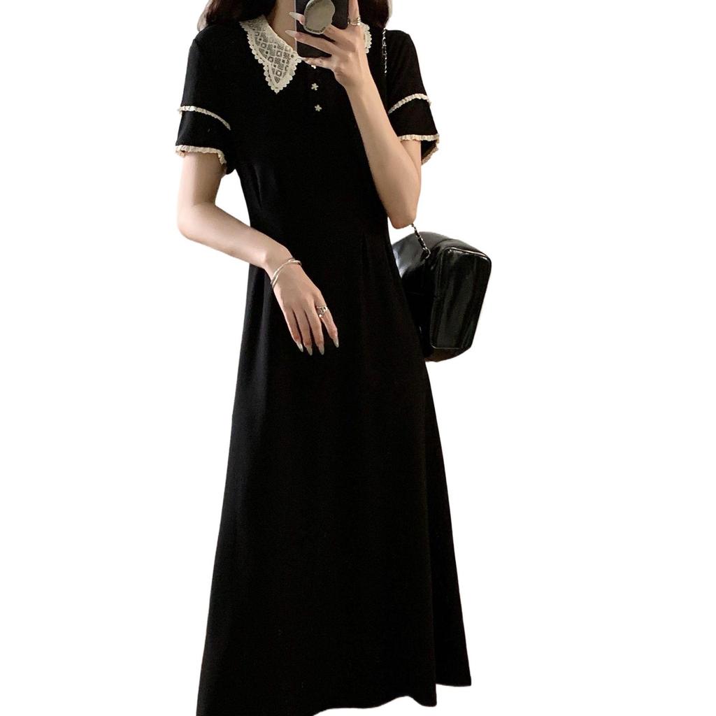 2026 Elegantes französisches kurzärmeliges Schlankheits-Maxikleid in Übergröße