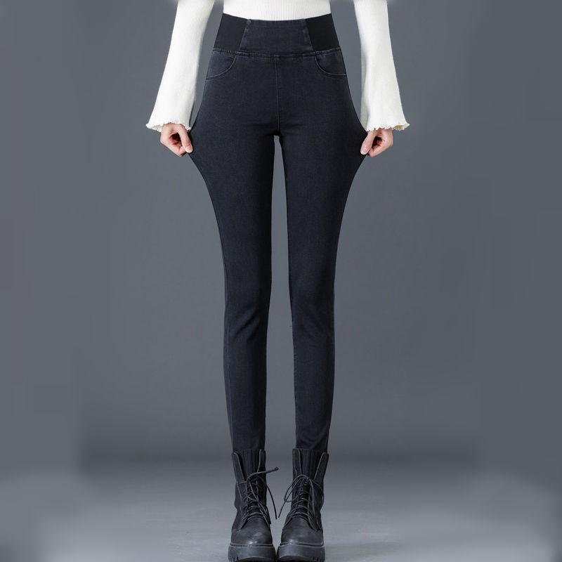 Women's High Waist Slim Fit Pencil Pants, Plus Velvet, Large Size, Elastic Waist, Autumn/Winter 2024.