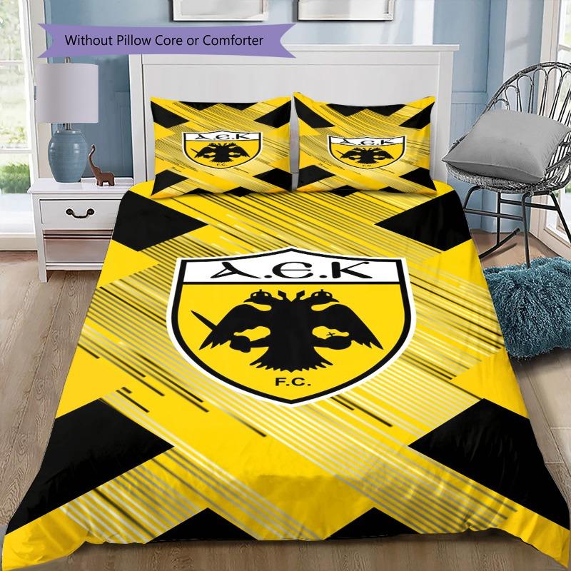 AEK FC 3Pcs Bedding Set, Duvet Cover with 2 Pillowcases, Dynamic Line Shield Print Bed Linens, No Comforter No Pillow Core