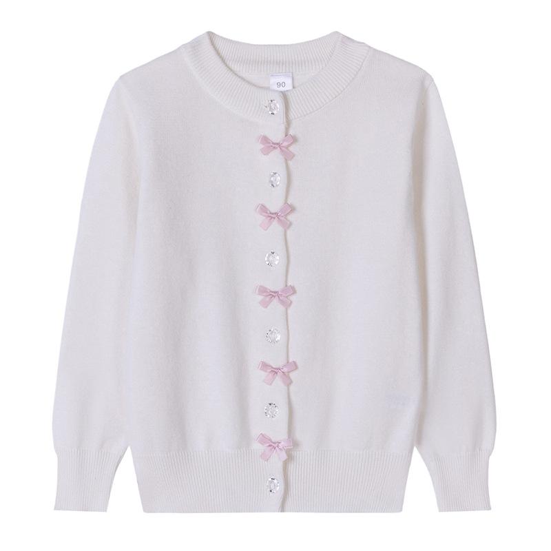 

Осенний новый хлопковый бант корейский кардиган для девочек вязаный кардиган с длинными рукавами для маленьких детей свитер куртка 90cm белый