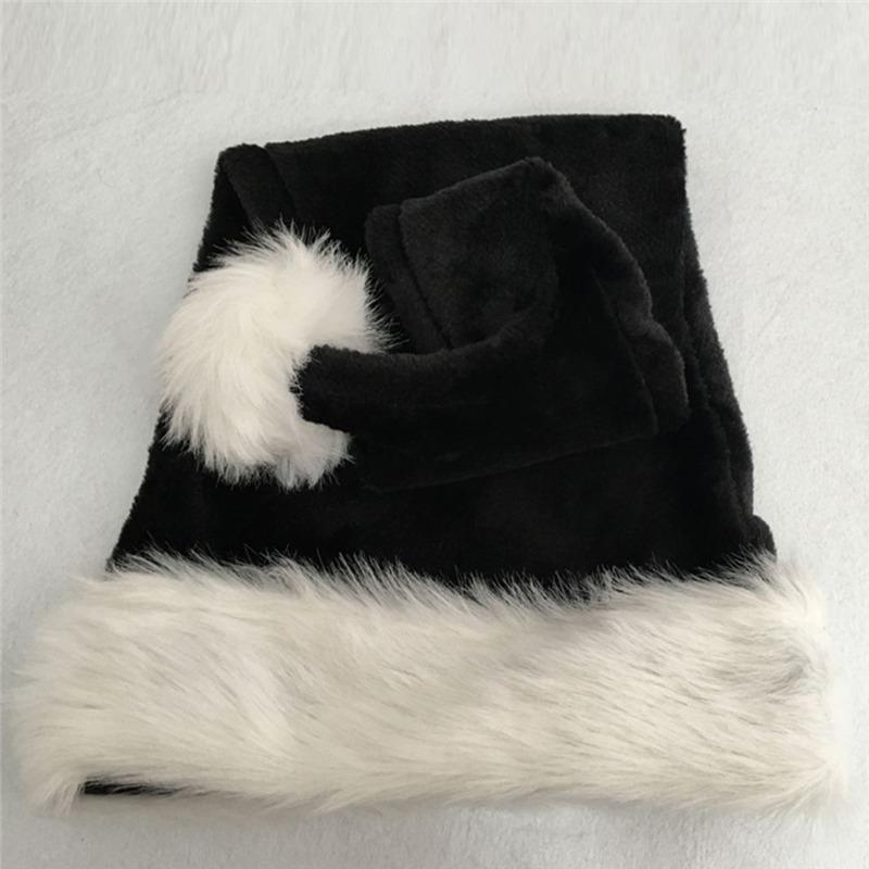 

Christmas Black Plush Santa Claus Hat Winter Thicken Warm Decorative Hat Happy New Year Merry Christmas Party Cap 75x30cm чорний