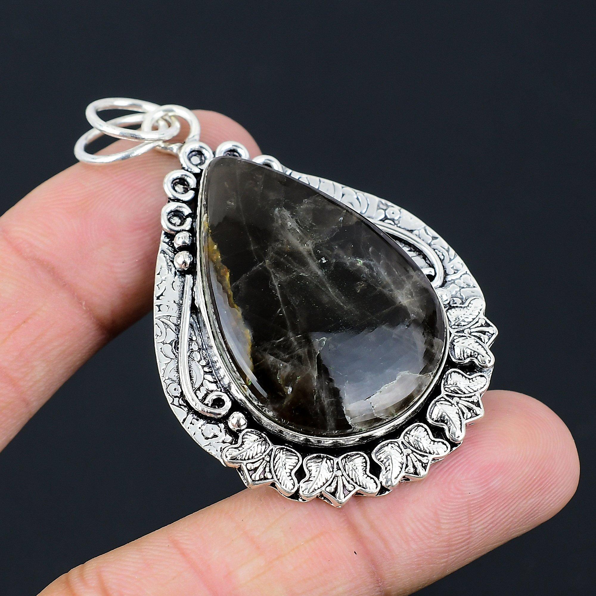 Daughters Day Sale 925 Sterling Silver Pear Fume Agate Gemstone Mother Pendant