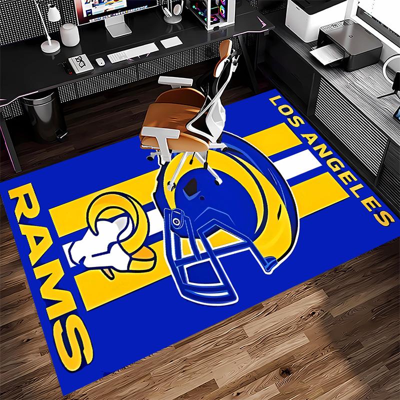 Los Angeles Rams Logo Print Area Rug - Soft, Washable Non-Slip Indoor Mat for Office Chairs, Living Room, Home Office Decorative Rug