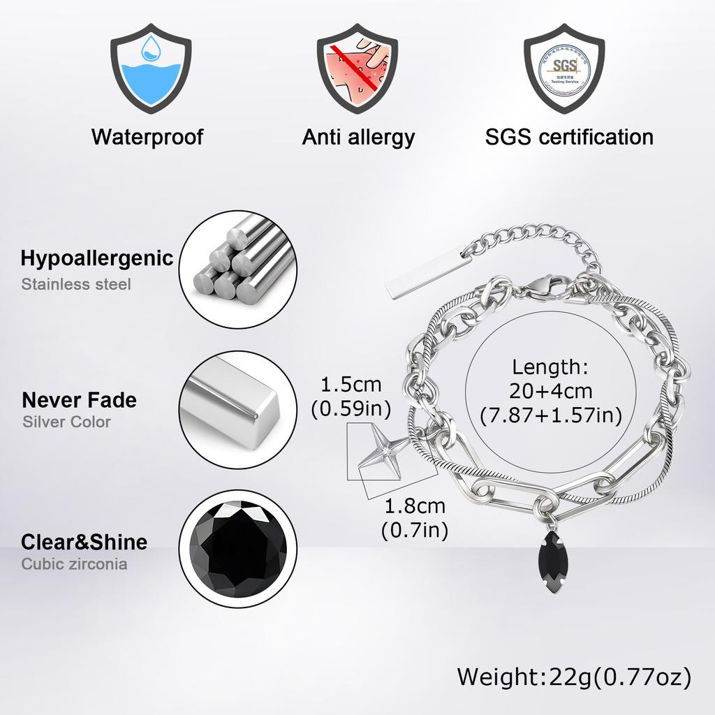 Vnox Men Stainless Steel Snake Chain Bracelet with Cross Charm Adjustable Jewelry Gift for Him
