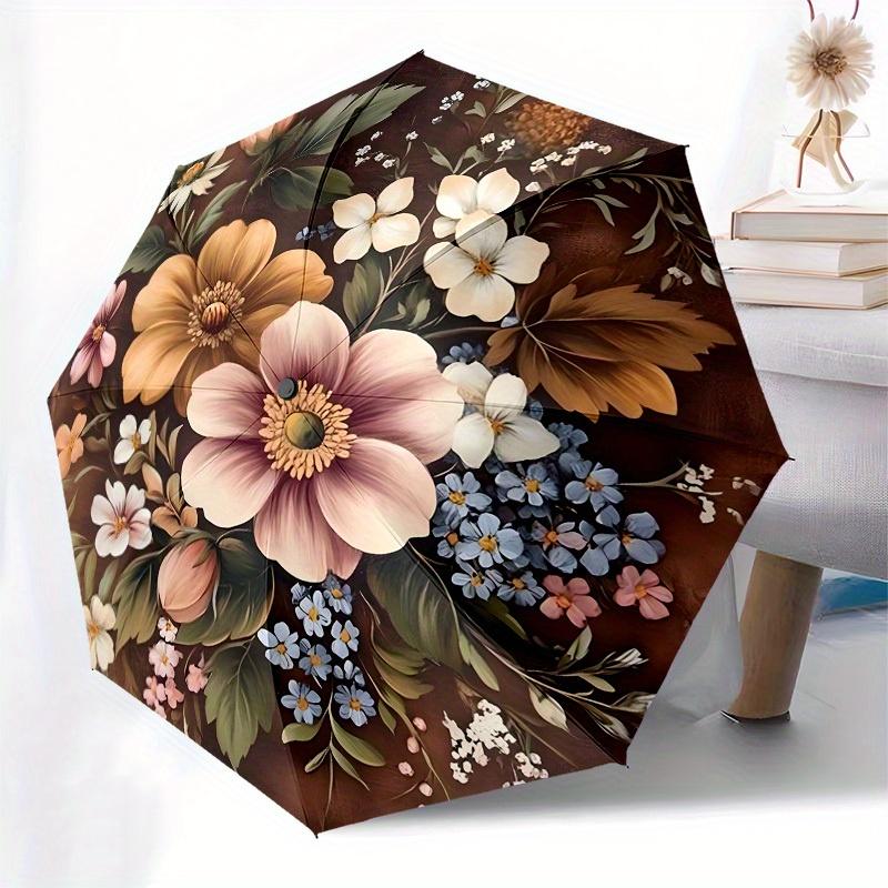1pc Vintage Floral Bouquet Umbrella with Plastic Handle,Suitable for All Seasons Home Travel Outdoor UmbrellaB1621