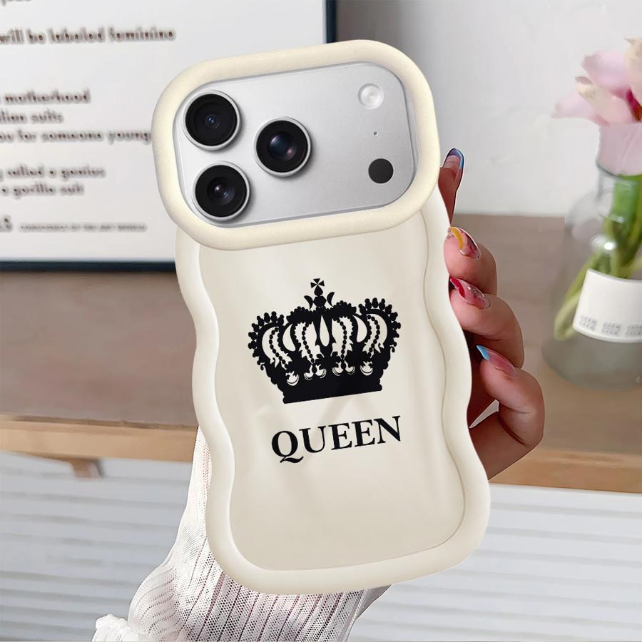 Soft Phone Cover Case for iPhone 15 Plus XR 13 11 8 14 16 Pro Max 17 Air 12 Crown Queen King Letter