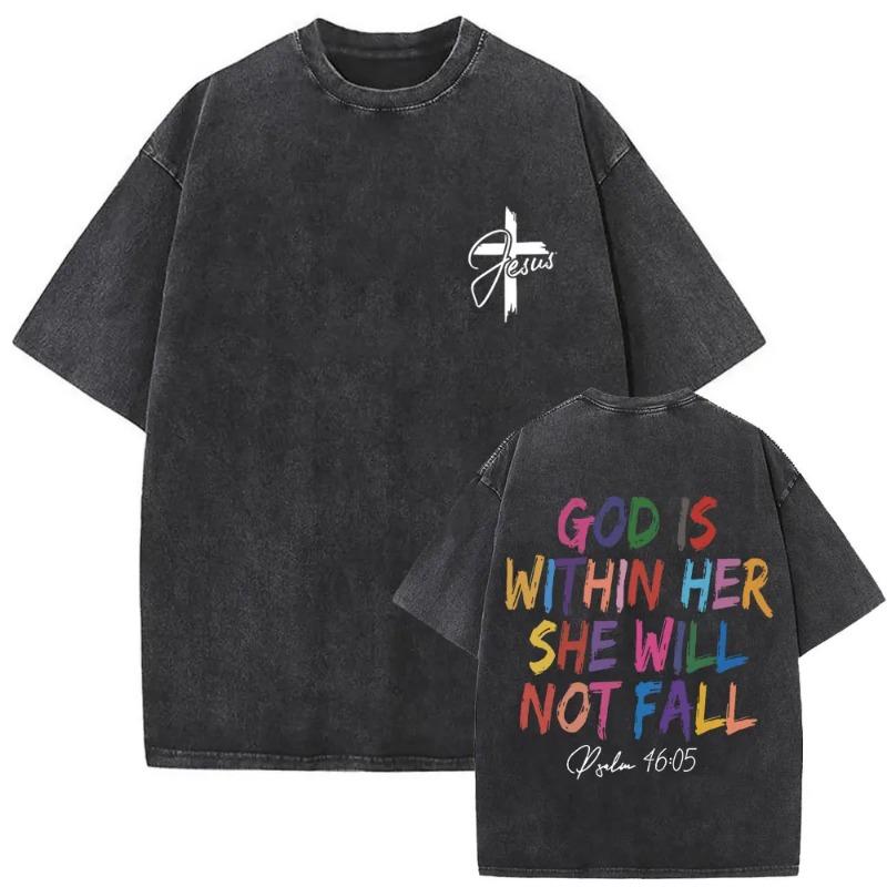 Christliches Religiöses Jesus Vergib ihnen Vater Vintage Gewaschenes T-Shirt Herren Damen Gothic Rock Übergroße T-Shirts Tops Streetwear