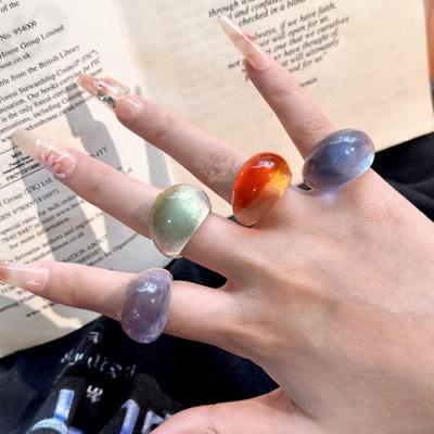 Oval Wide Acrylic Geometric Ring Candy Color Irregular Ring Transparent Resin Ring  Jewelry