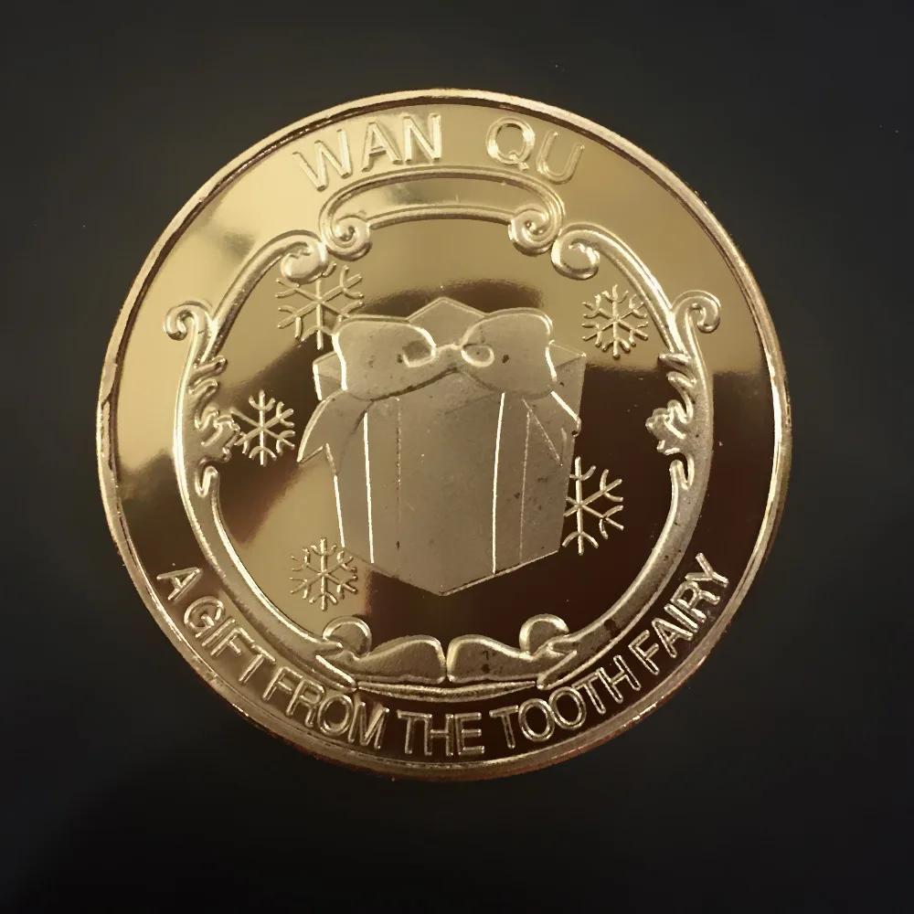 Зубная фея Позолоченные памятные монеты Мультяшные детские Смена зубов Металлический значок награды Запись роста ребенка Подарки