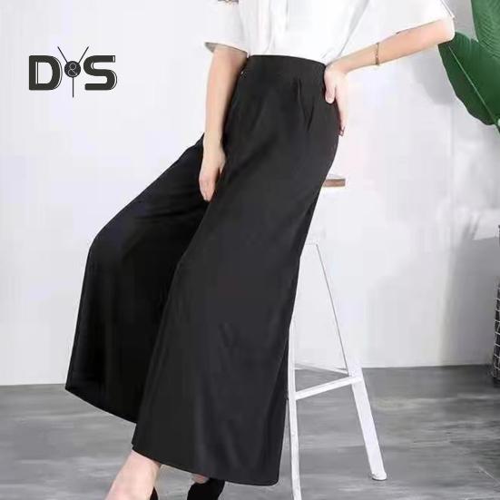 Women Suit Pants Elastic High Waist Wide Leg Long Pants with Pockets Solid Color Casual Pants Daily Wear