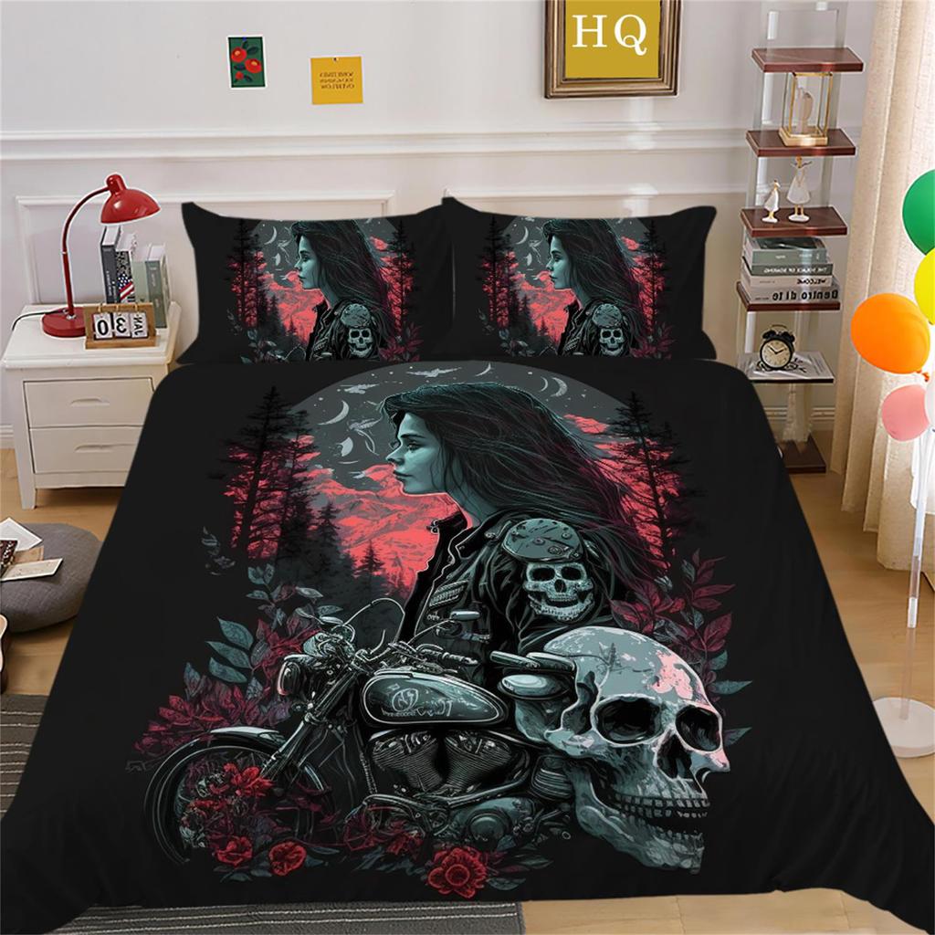 3D Skull Head Beauty Bedding Set Quilt Cover Pillow Cover Bedding Set AU King Full Size Single/Double Bed Home Decoration