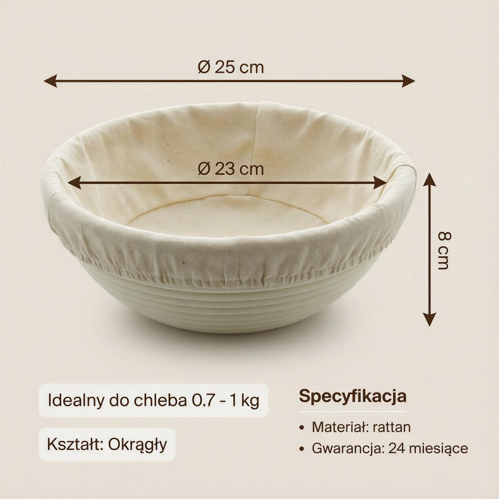 Ratan Basket 25Cm With Cover For Bread Proofing Ø 24.5Cm