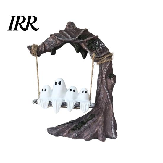 Halloween Spooky Tree Swing Decor Ghost On Decor, Resin Figurine with Vintage for Home Base, Festive Party Tabletop Ornament, Trick or Treat Gift Cute