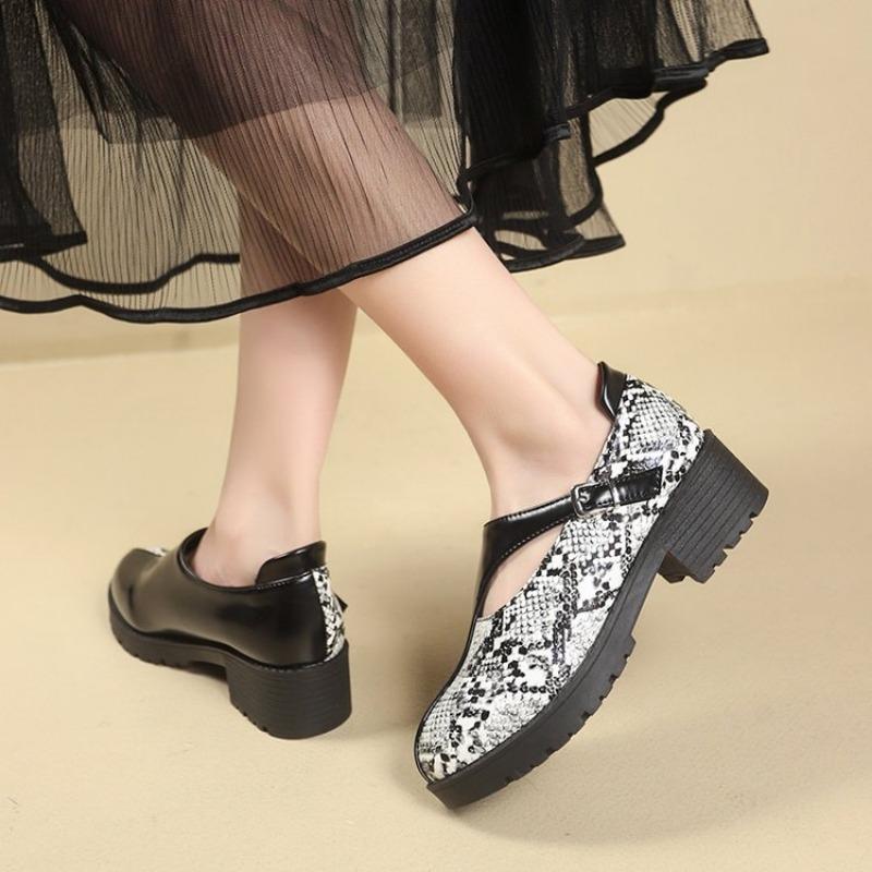 Women's Fashion Single Shoes Spring New Round Head Splicing Shallow Mouth Thick Sole Anti-slip Wear-resistant High Heels