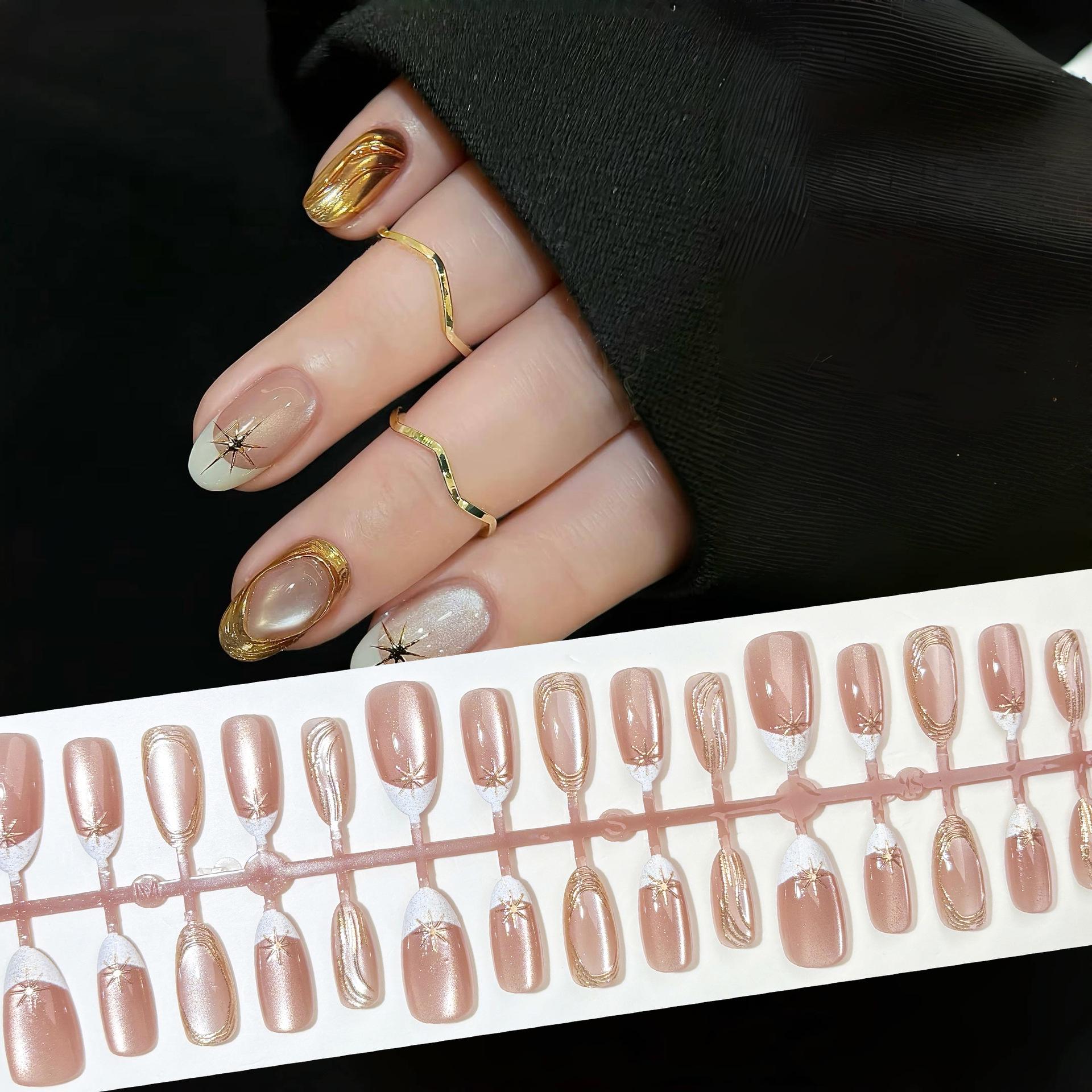 

2025 Pink Champagne Star Moon Gilded Nail Art Patches