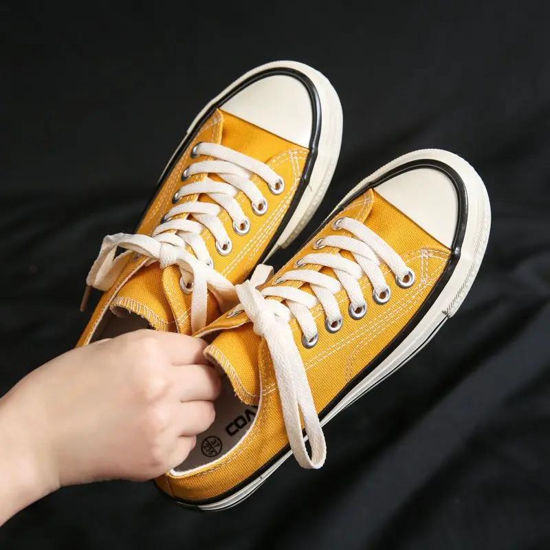 Shoes For Women Low-Top Vulcanized Canvas Platform Sneakers Black Flats Tennis Female Classic Student Small Couples Skateboard
