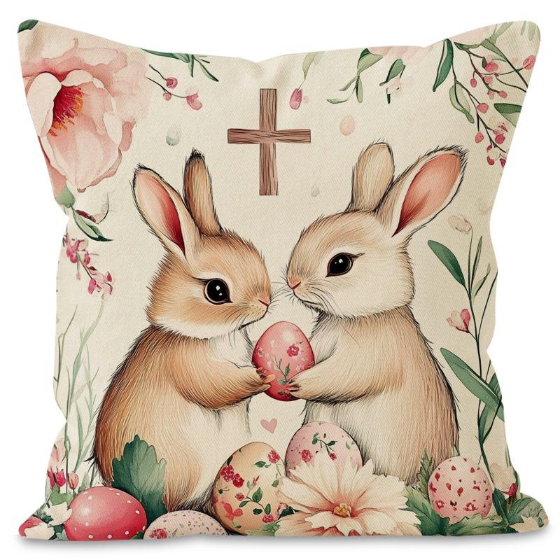 Easter Cute Bunny Print Pattern Home Decor Pillowcase Bedroom Living Room Sofa Decoration Polyester Cushion Cover with Zipper