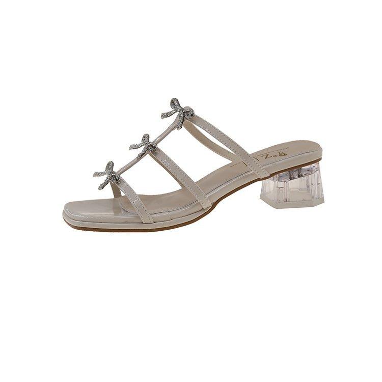 youshilai Women s high heels temperament Roman sandals 2025 bow new thick heel rhinestone slippers 39 4786₽